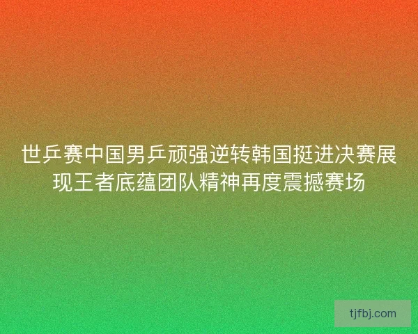 世乒赛中国男乒顽强逆转韩国挺进决赛展现王者底蕴团队精神再度震撼赛场
